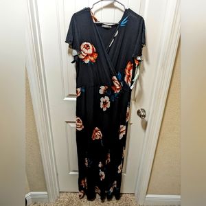 NEW! Black And Floral Loveappella Torri Knit Maxi Dress Black Size 1X $78 *SOFT*